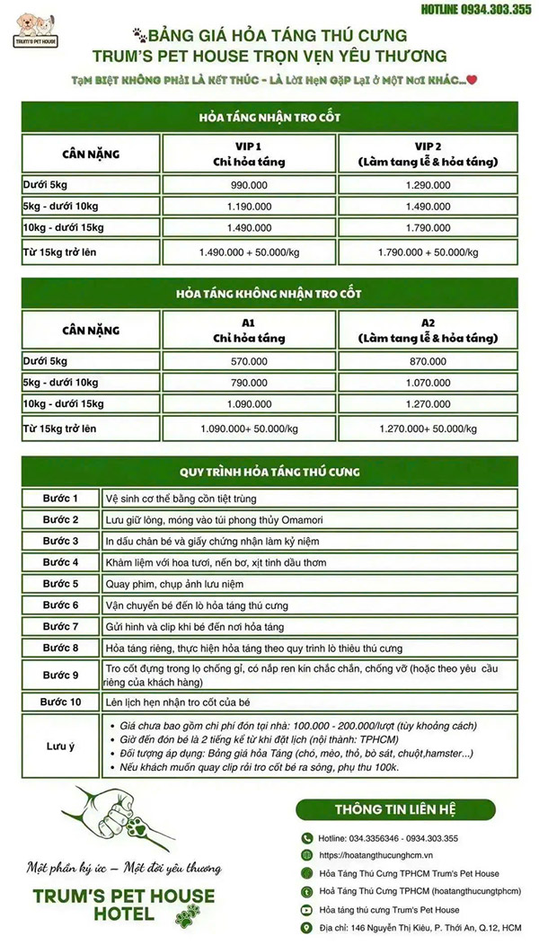 Bảng giá hỏa táng thú cưng TPHCM